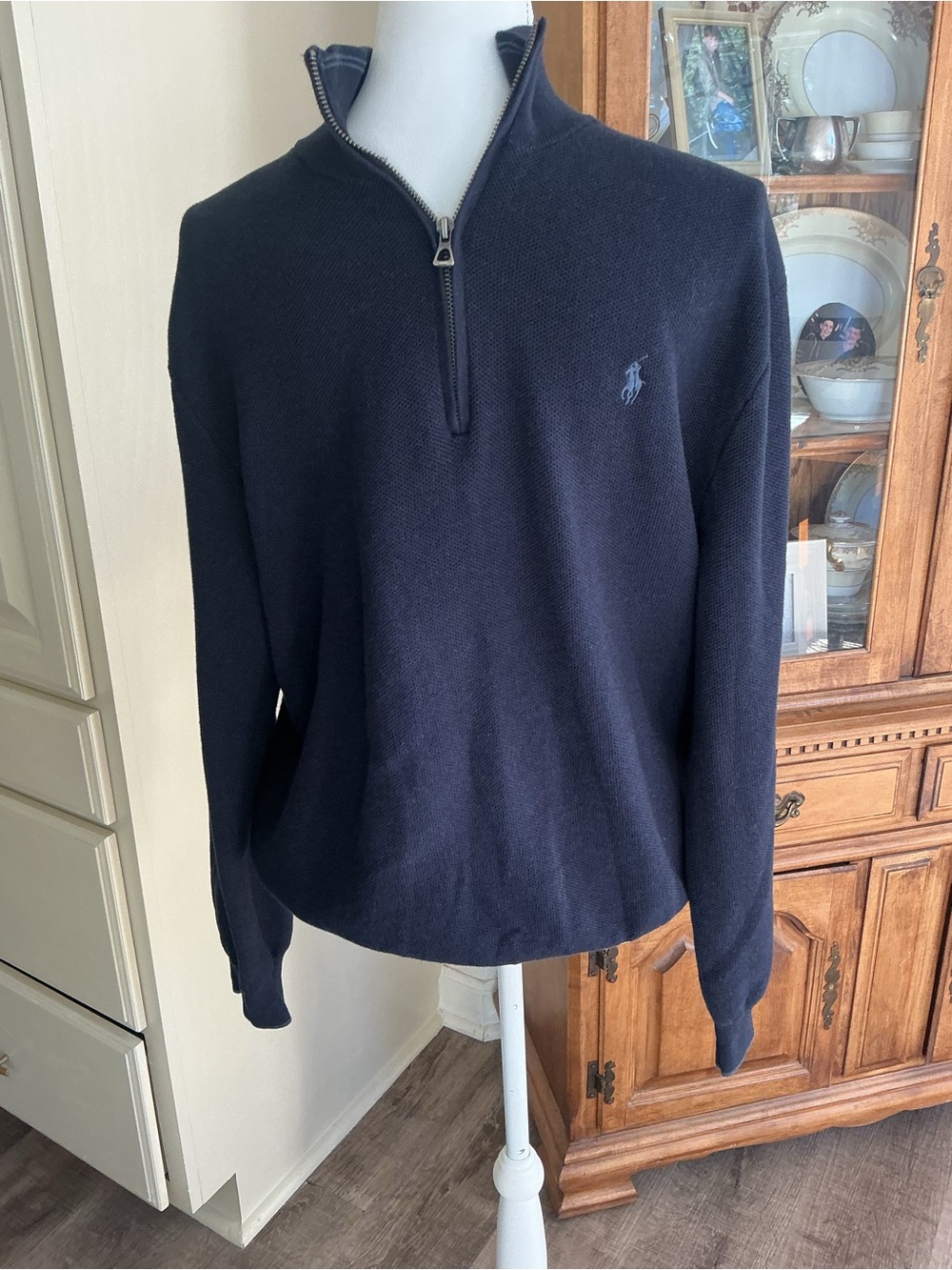 Polo Ralph Lauren Pima Cotton Quarter Zip Pullover Sweater Navy Blue Men's XL
